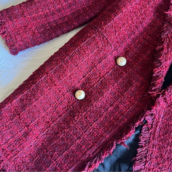 Zara - Frayed Jacket With Embellished Buttons - Red - Picture 6 of 12